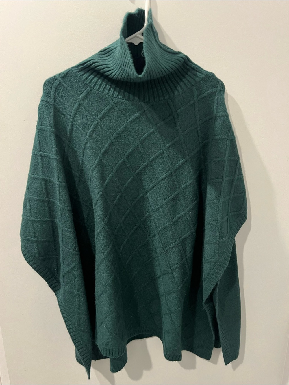LOFT Dark Green Cable-Texture Turtleneck Poncho - XL/XXL